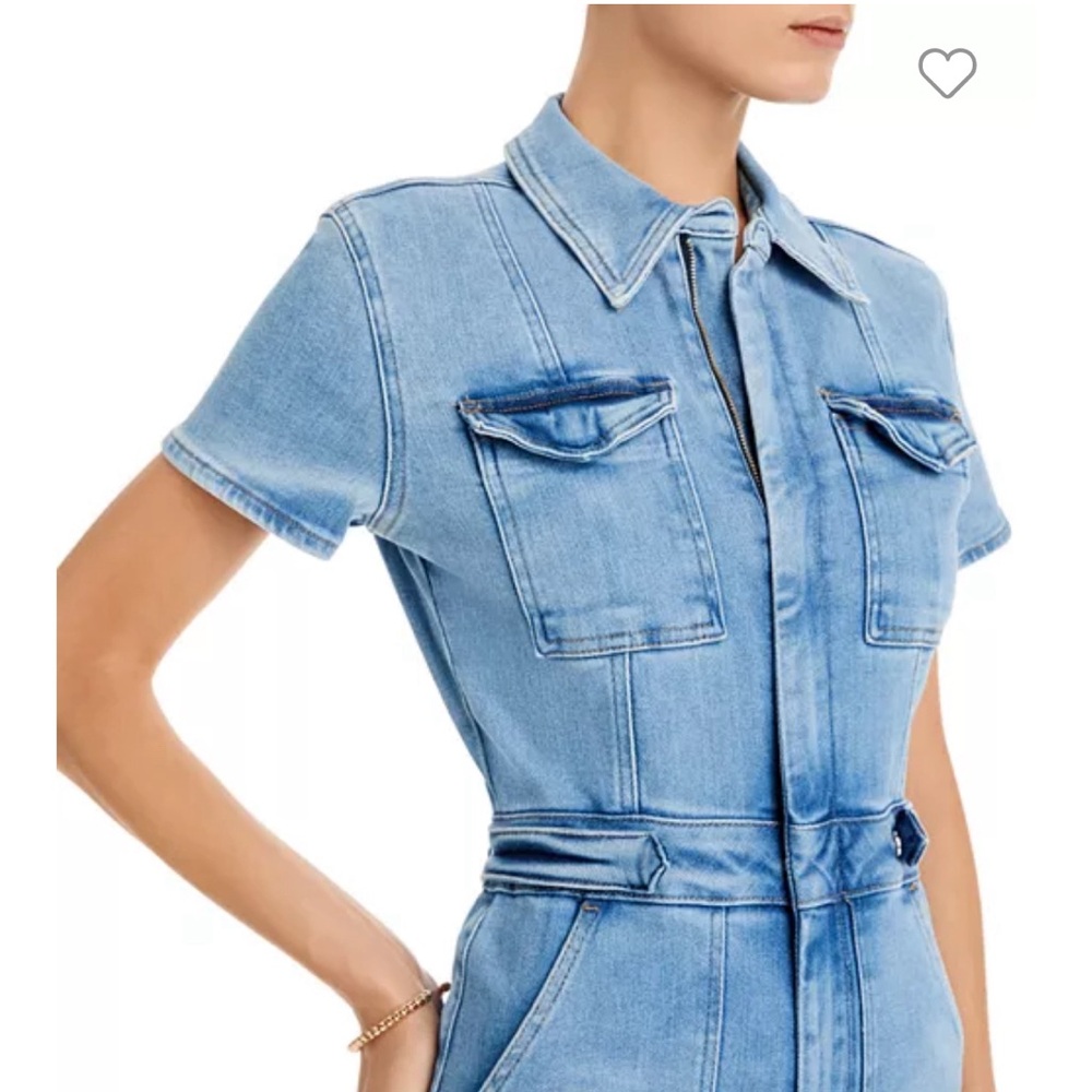 Good American Light Blue Denim Short-Sleeve Jumpsuit - Picture 3 of 9